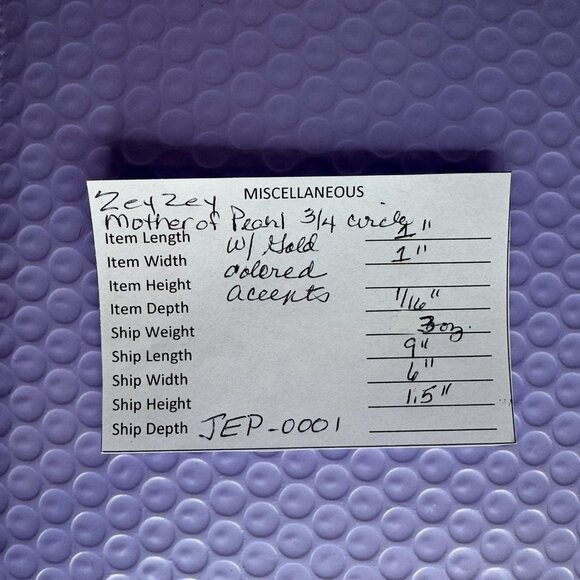 ZeyZey Mother of Pearl 3/4 Circle Post Earrings with Gold Colored Accents - Picture 9 of 9